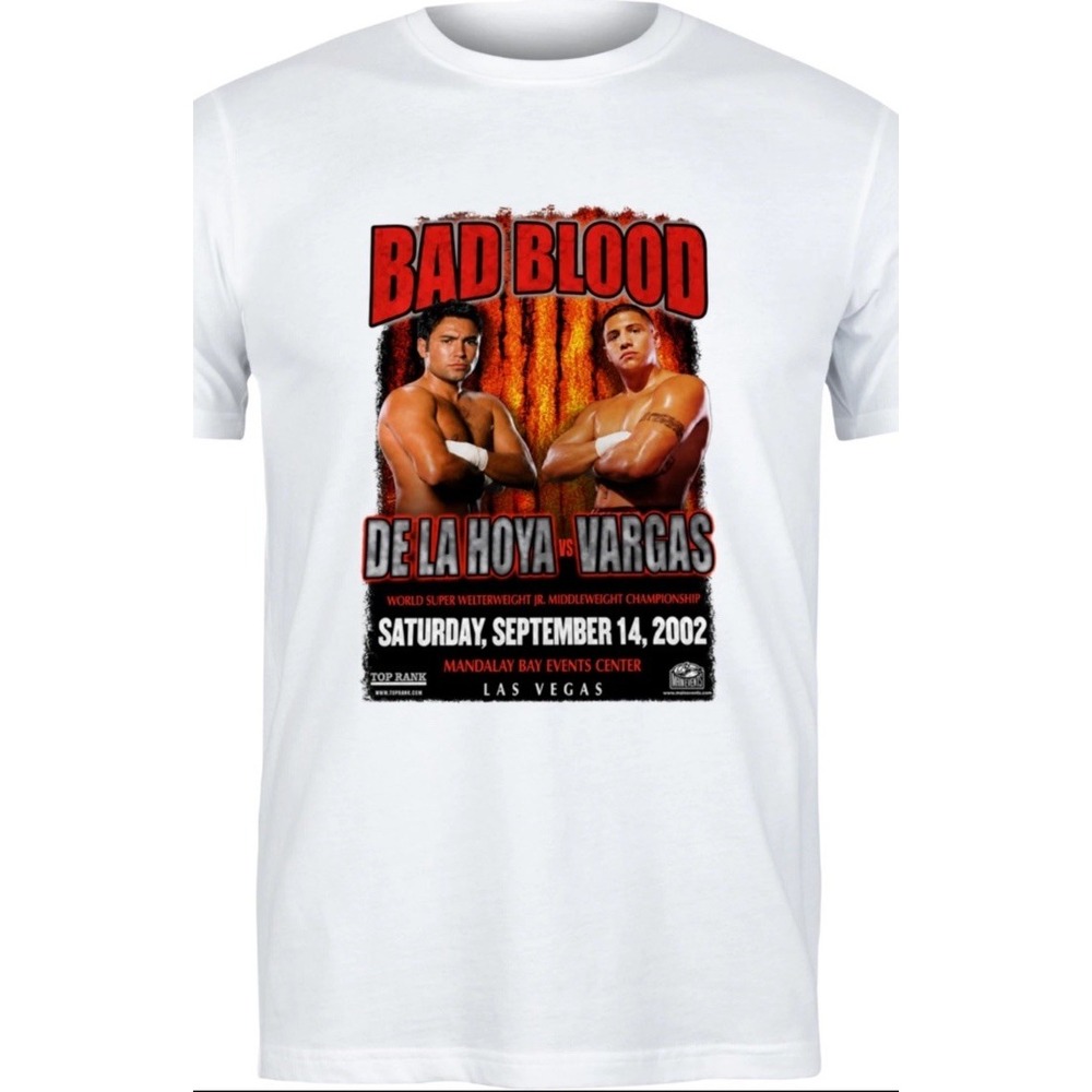 De La Hoya vs Fernando Vargas "Bad Blood" White T-shirt Unisex Adult XL